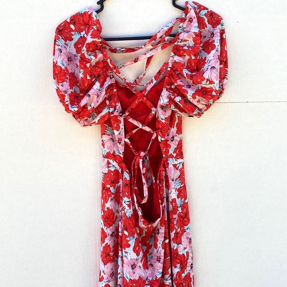 Dizzy Lizzy Womens small pink and red floral puff sleeve corset back maxi dress - Picture 6 of 7